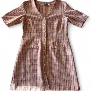 Maison Tara Pink and Cream Plaid Dress
